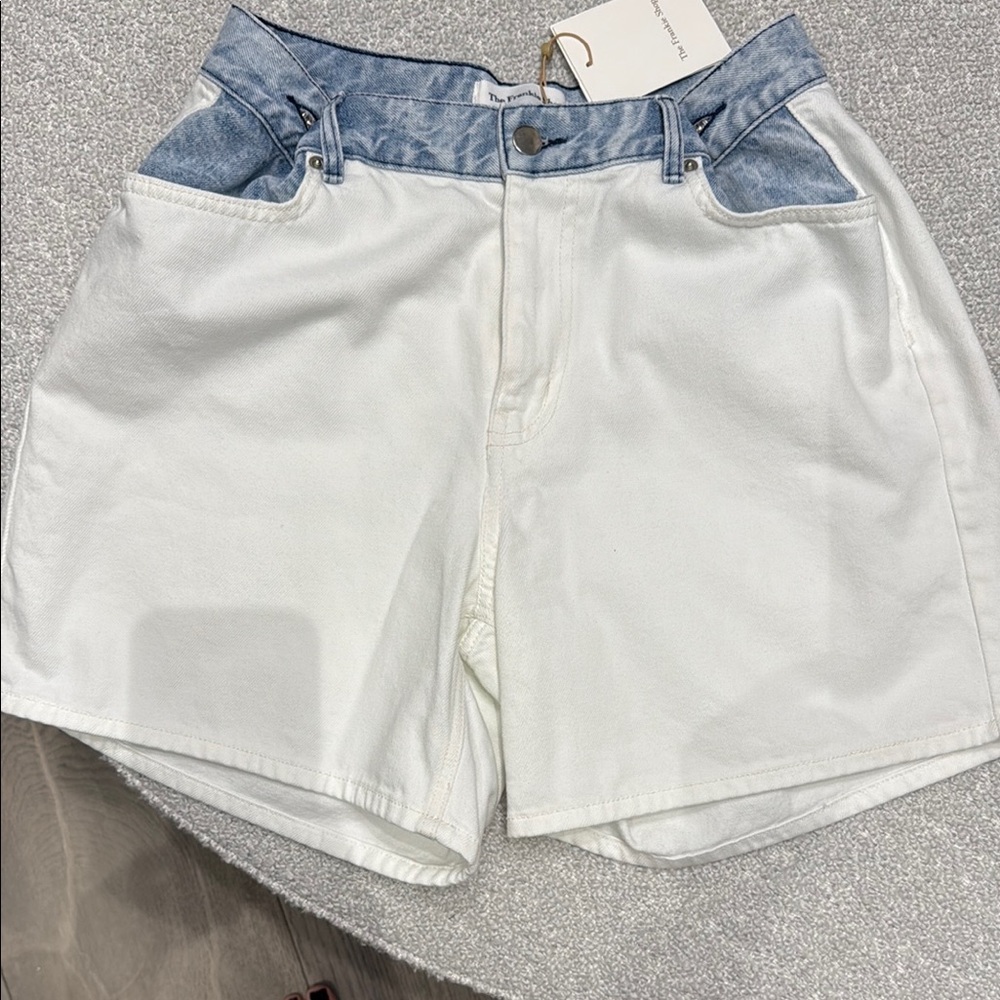 The Frankie Shop HAYLA CONTRAST DENIM SHORTS - OFF WHITE/BLUE NWT xs/s